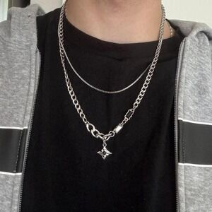 Silver double chain necklace